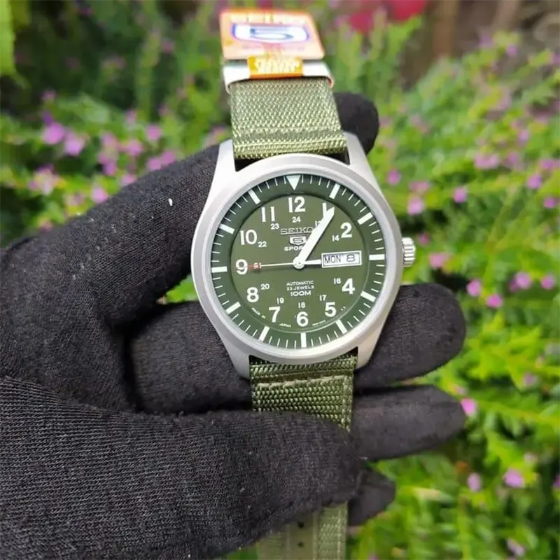 Seiko 5 Sports Automatic Green Dial Nylon Men's Watch- SNZG09J1